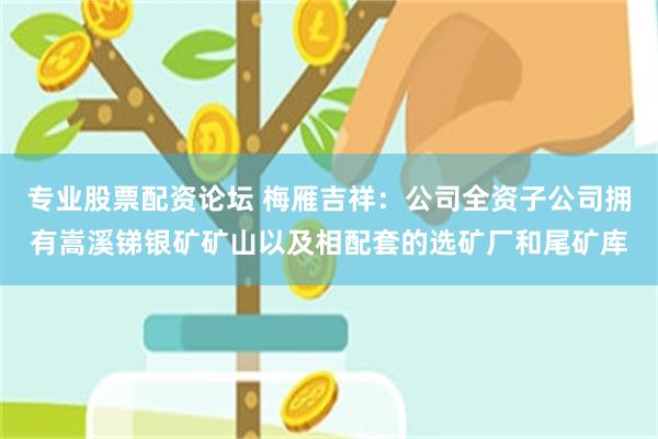 专业股票配资论坛 梅雁吉祥：公司全资子公司拥有嵩溪锑银矿矿山以及相配套的选矿厂和尾矿库